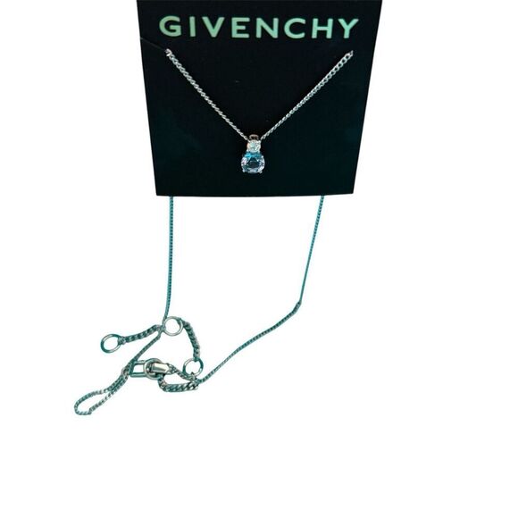 GIVENCHY SILVER NECKLACE with LIGHT BLUE STONE - Picture 2 of 6